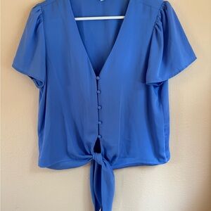 Gianni Bini Blue Flutter Sleeve Tie Front Blouse